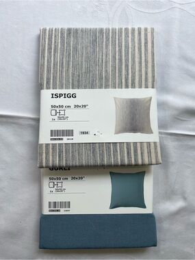 NWT IKEA Cushion Cover Set of 2 - ISPIGG Striped & GURLI Blue (20"x20")
